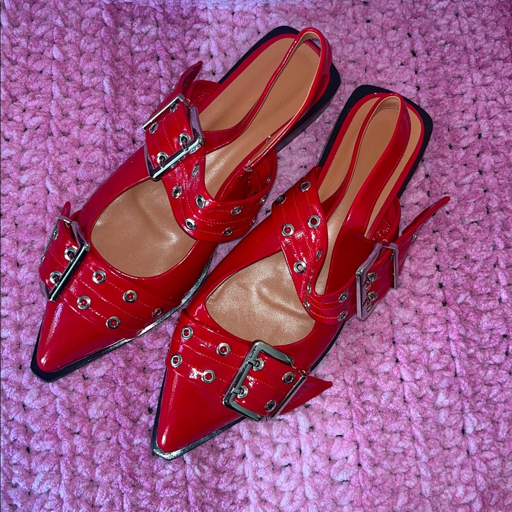 Red Pointed Toe Slingback Heels